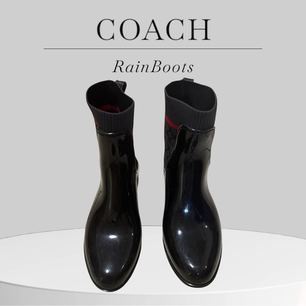 Coach Glossy Black Ankle Rain Boots
